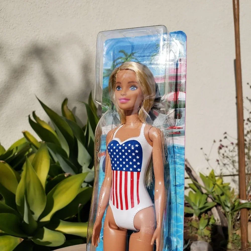 NEW Barbie Beach Doll Blonde Hair USA Flag Swimsuit Birthday gift